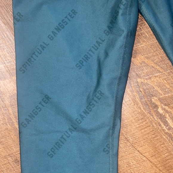 SPIRITUAL GANGSTER LOVE LEGGINGS IN DARK GREEN W/SPELLOUT IN REFLECTIVE VINYL - Picture 9 of 12